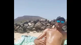 Spastic off at nude beach in Canarias